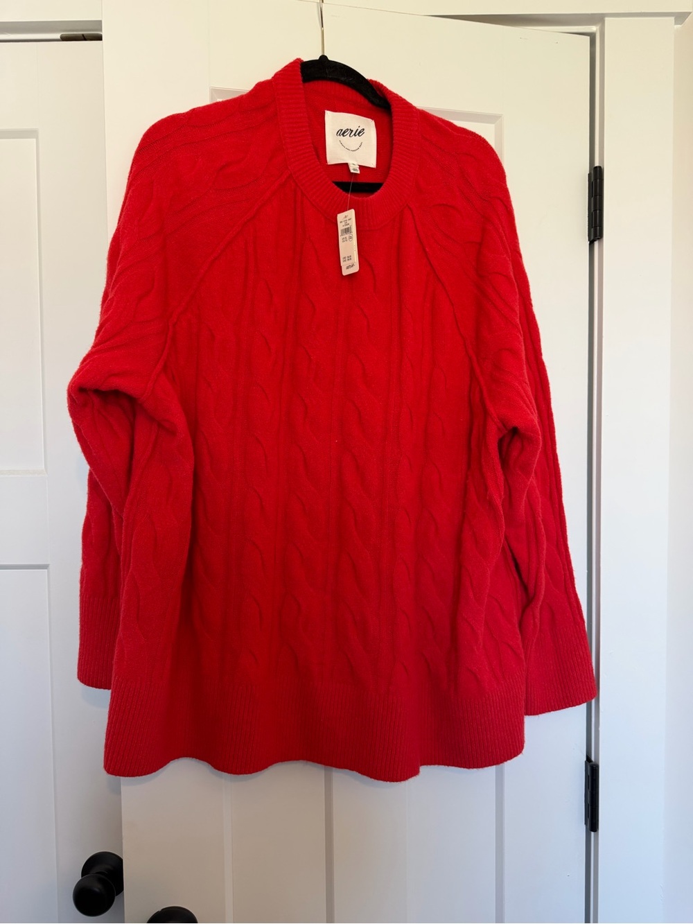 aerie Red Cable-Knit Crewneck Sweater
